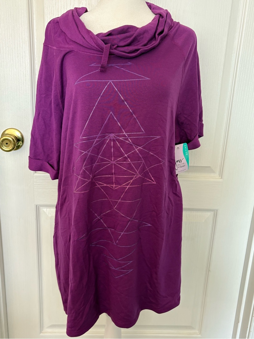 Purple Geometric Drawstring Cowl Neck Tunic, 2XL, NWT (Just my size )
